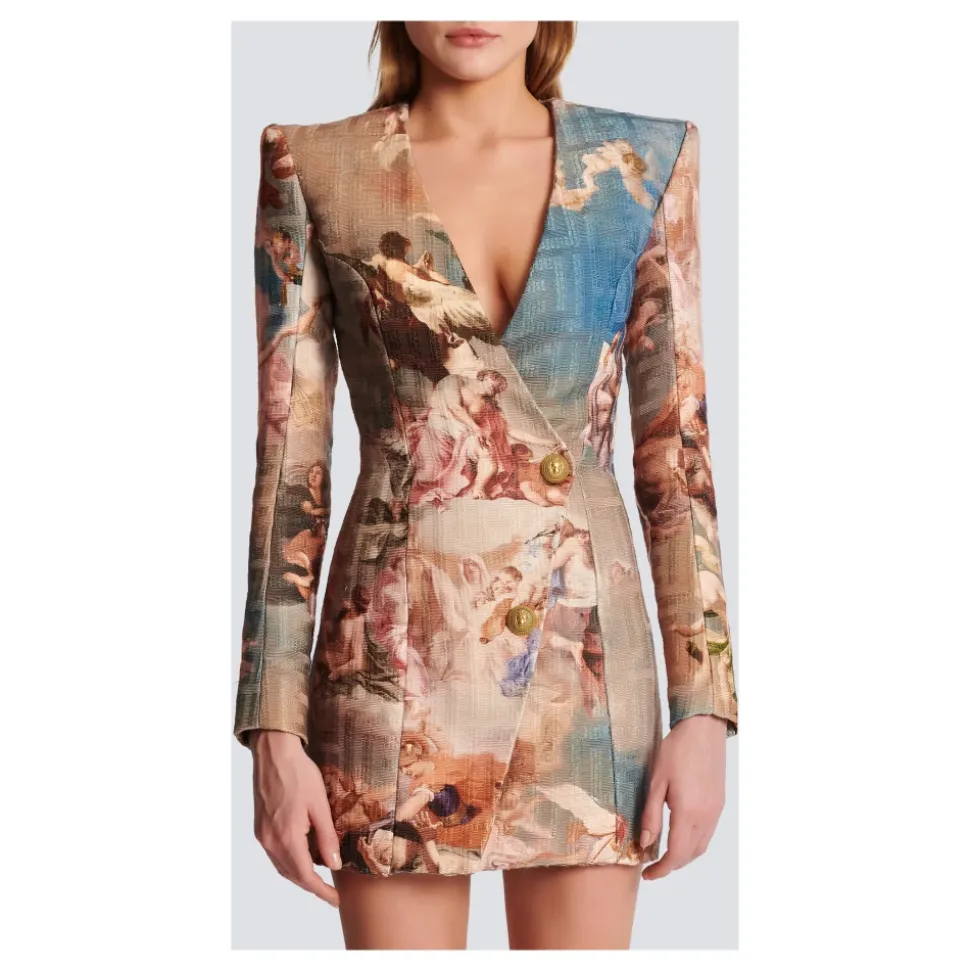 Abito avvolgente jacquard con stampa cielo e monogramma