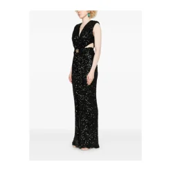 Abito Nero Senza Maniche con Scollo a V e Dettagli Cut-Out