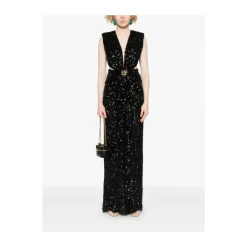 Abito Nero Senza Maniche con Scollo a V e Dettagli Cut-Out