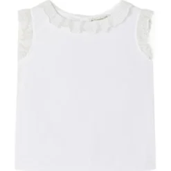 Arricciato Bianco Senza Maniche Camicia con Bottoni