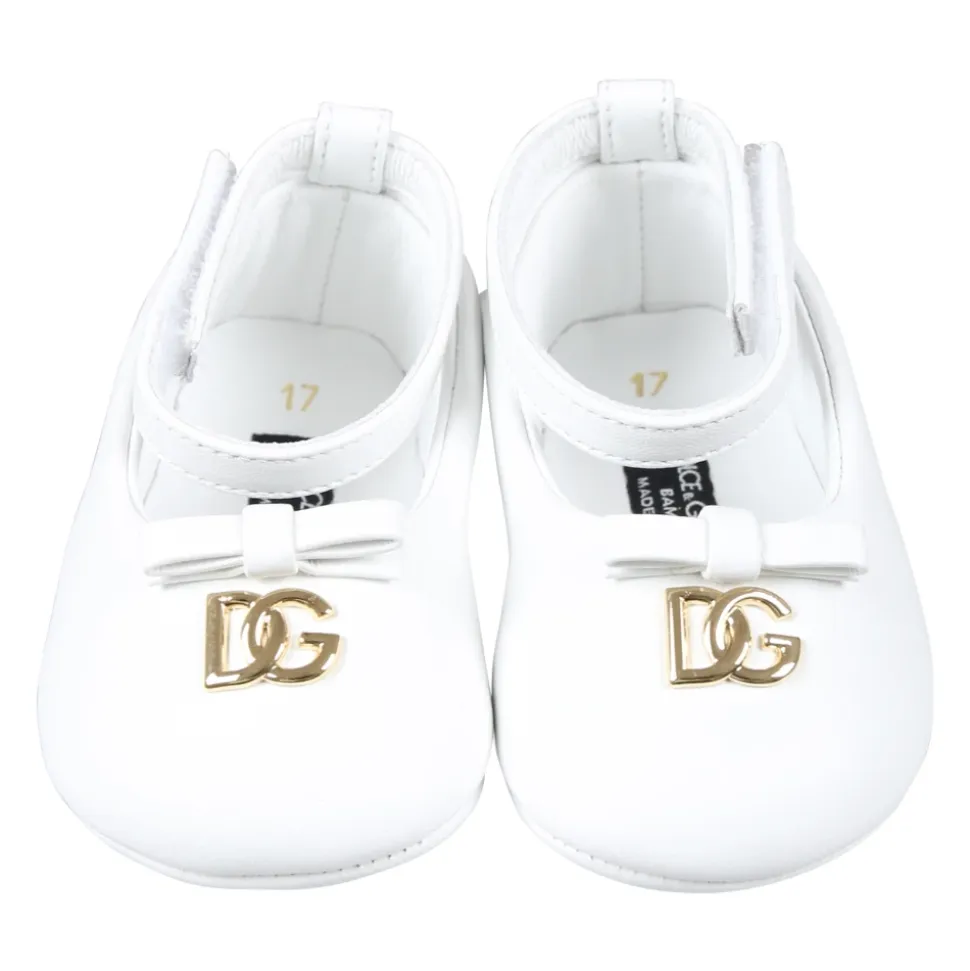Ballerine in pelle bianca con fiocco