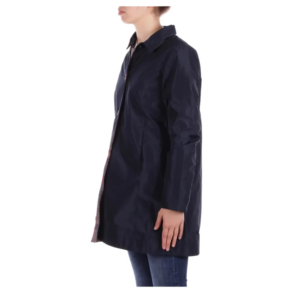 Blu Cappotto Reversibile Logo Frontale Bottone