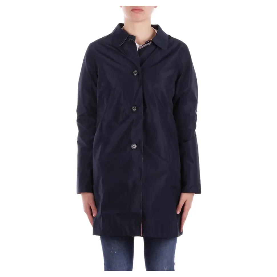 Blu Cappotto Reversibile Logo Frontale Bottone