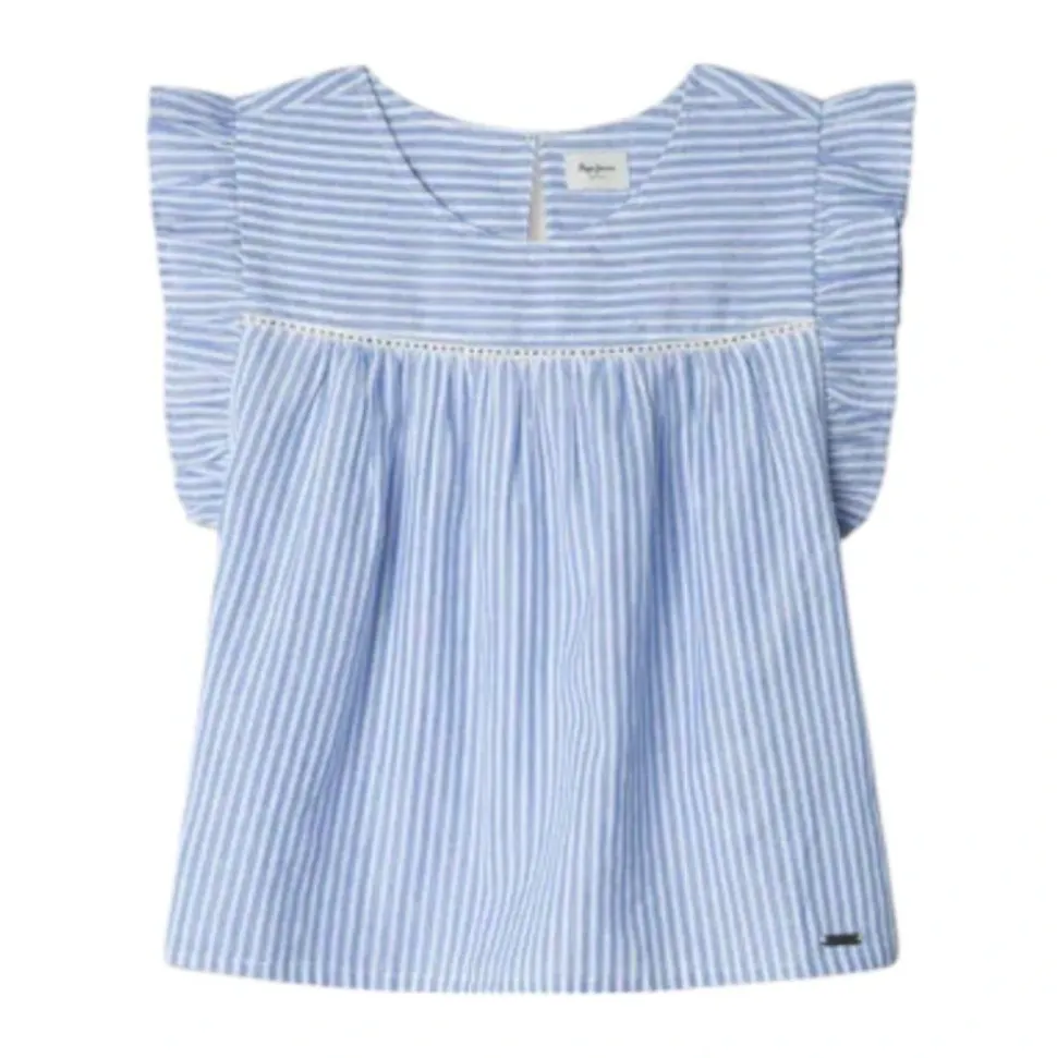 Blusa a righe con maniche a farfalla