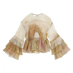 Blusa Beige con Motivo Astratto