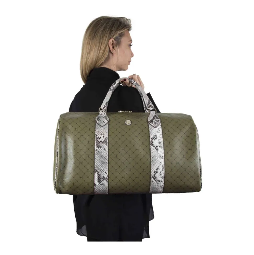 Borsa a mano verde oliva in vitello martellato