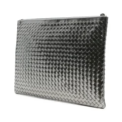 Borsa Argento in Pelle Metallica Intrecciata con Zip