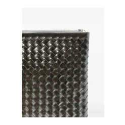 Borsa Argento in Pelle Metallica Intrecciata con Zip