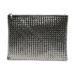 Borsa Argento in Pelle Metallica Intrecciata con Zip