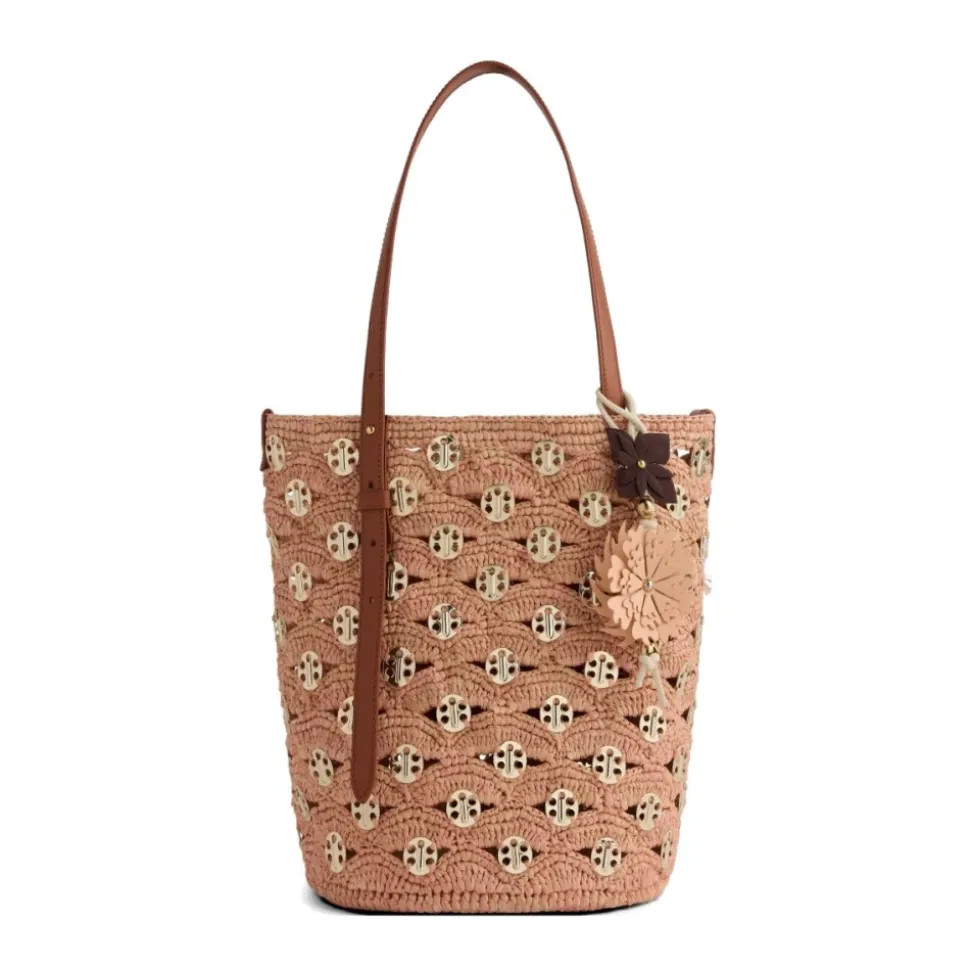 Borsa a secchiello in rafia 1969 con decorazioni