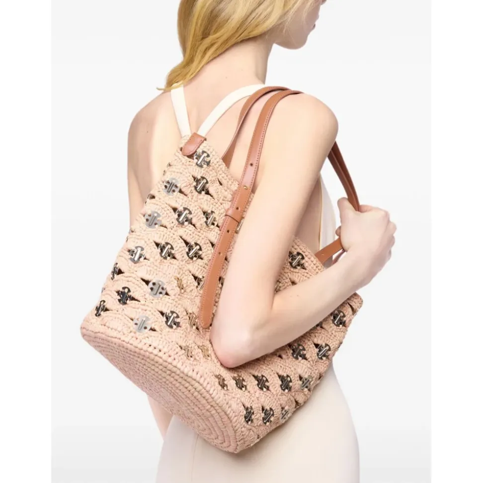 Borsa a secchiello in rafia 1969 con decorazioni