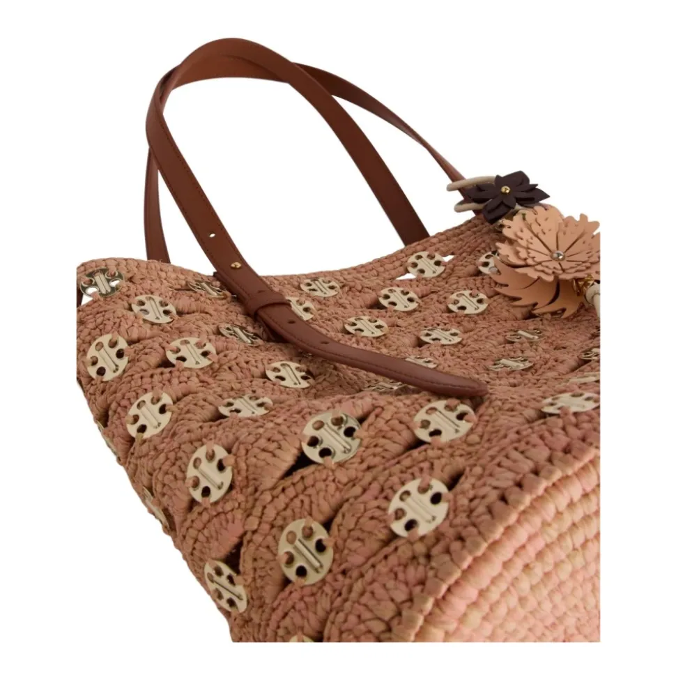 Borsa a secchiello in rafia 1969 con decorazioni