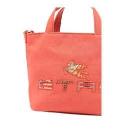 Borsa a secchiello in tela di cotone con patch con logo