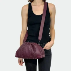 Borsa a tracolla in pelle intrecciata Bordeaux