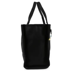 Borsa da spiaggia in tela nera con sorriso giallo