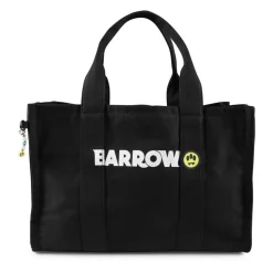 Borsa da spiaggia in tela nera con sorriso giallo