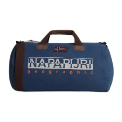 Borsa da viaggio blu in cotone cerato con tracolla rimovibile regolabile