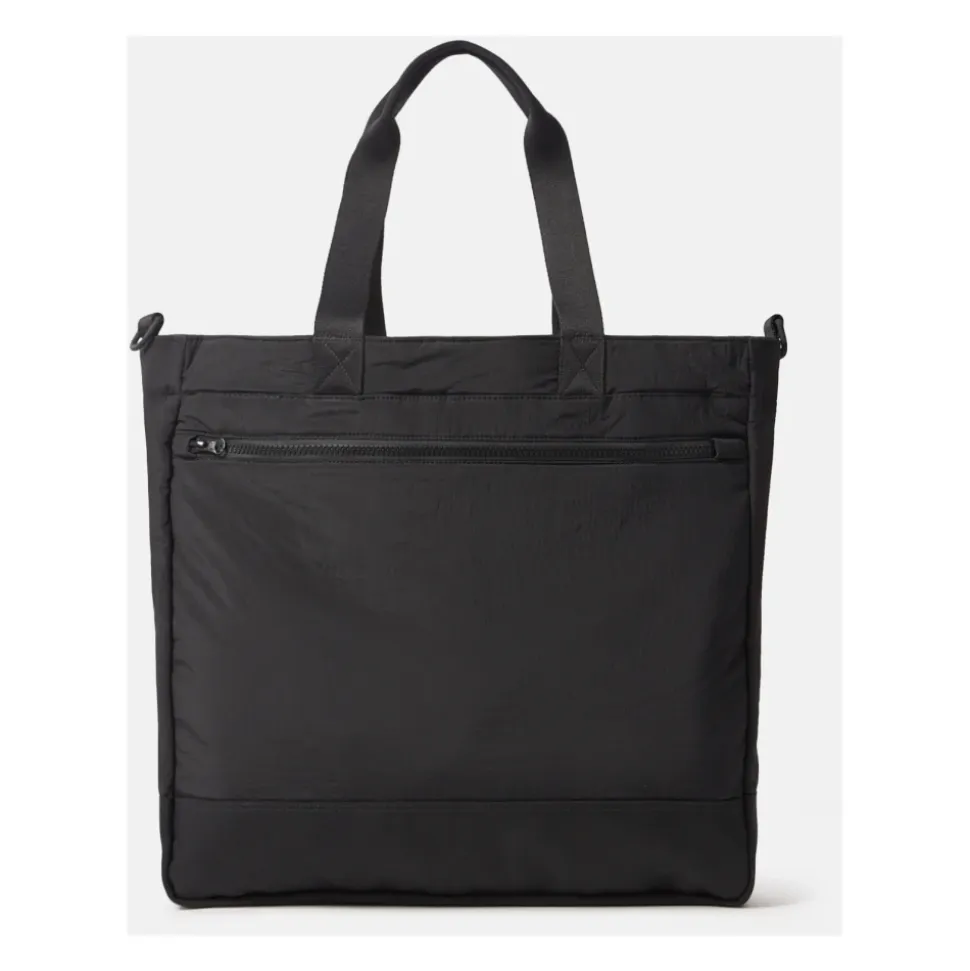 Borsa tote nera in nylon metallico iridescente