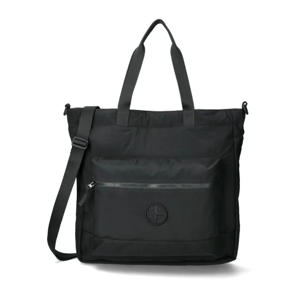 Borsa tote nera in nylon metallico iridescente