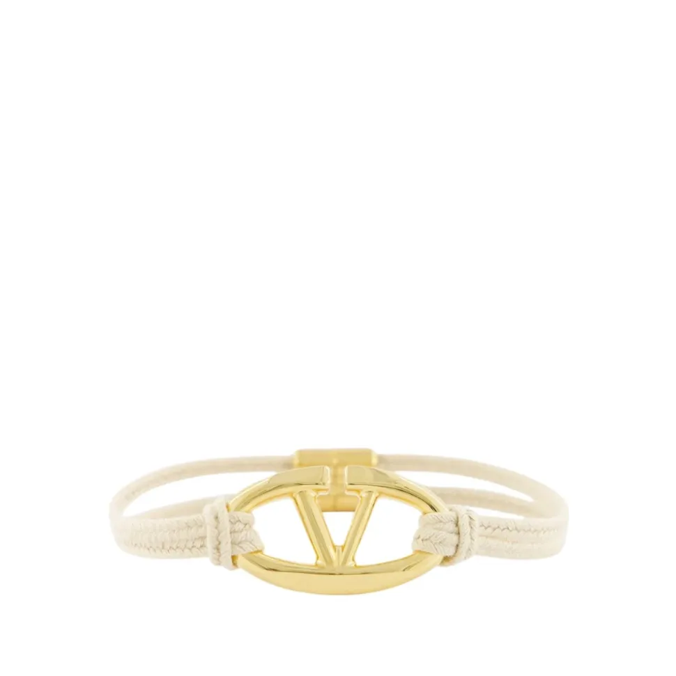 Bracciale Corda Beige con Accento Oro