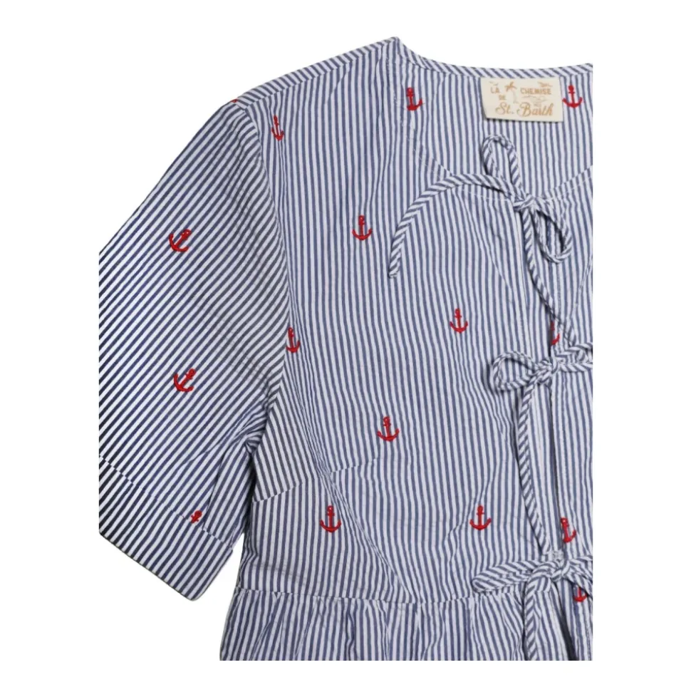 Camicia a righe con ricamo ancora
