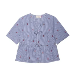 Camicia a righe con ricamo ancora