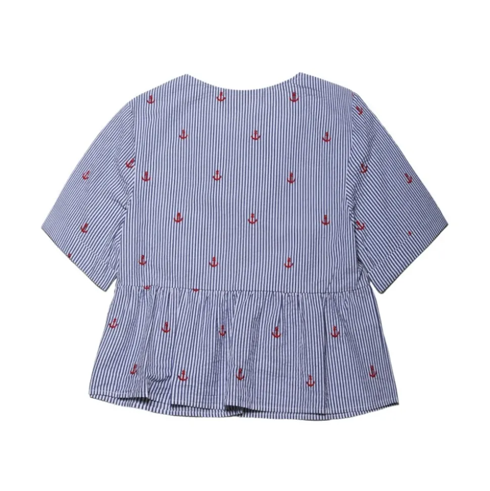 Camicia a righe con ricamo ancora