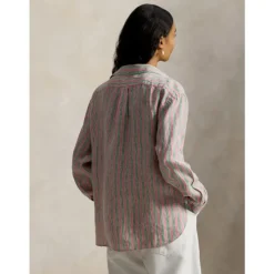 Camicia a Righe Corta e Squadrata in Lino