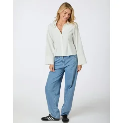 Camicia Bianca Tinta Unita con Maniche Ampie