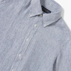 Camicia Casual a Righe Blu Navy in Lino