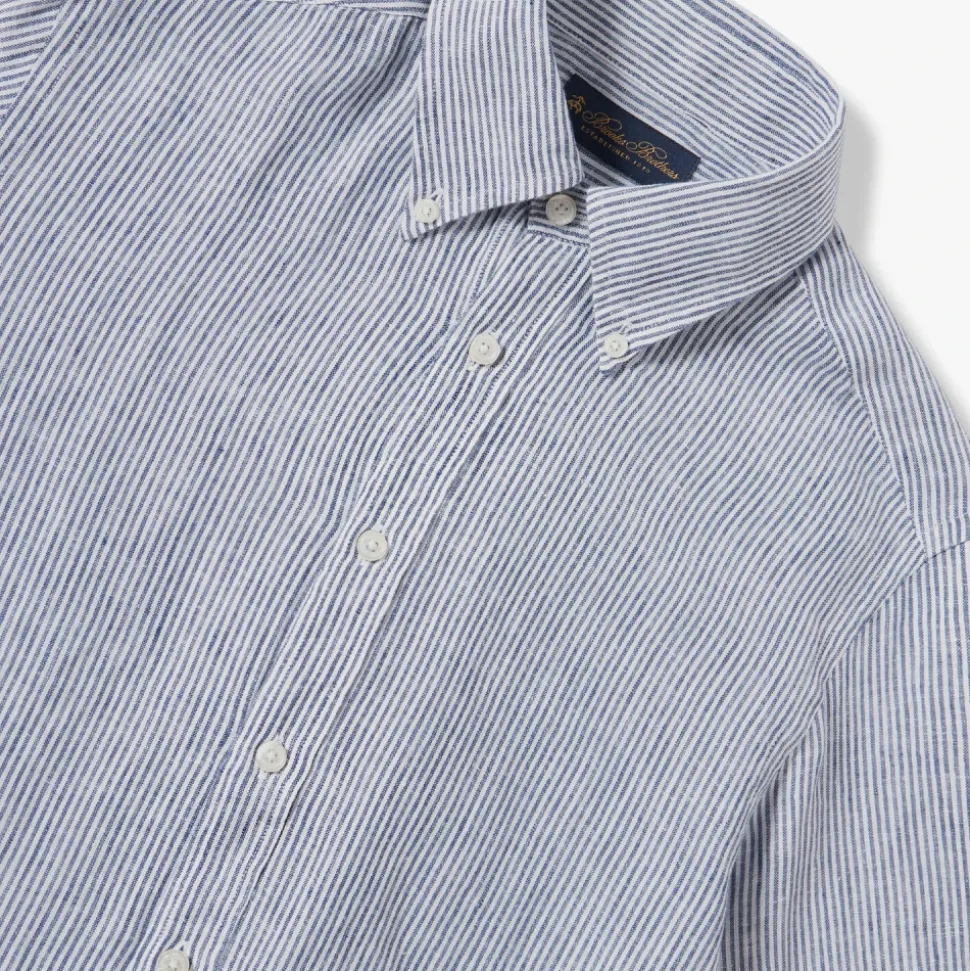 Camicia Casual a Righe Blu Navy in Lino