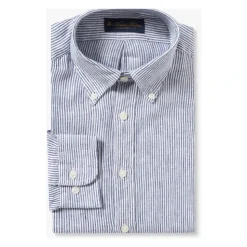 Camicia Casual a Righe Blu Navy in Lino
