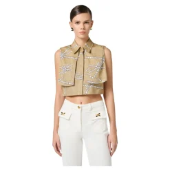 Camicia in Cotone con Stampa Raffia e Nastro