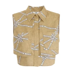 Camicia in Cotone con Stampa Raffia e Nastro