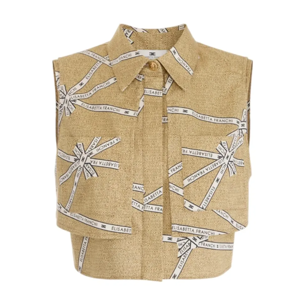 Camicia in Cotone con Stampa Raffia e Nastro