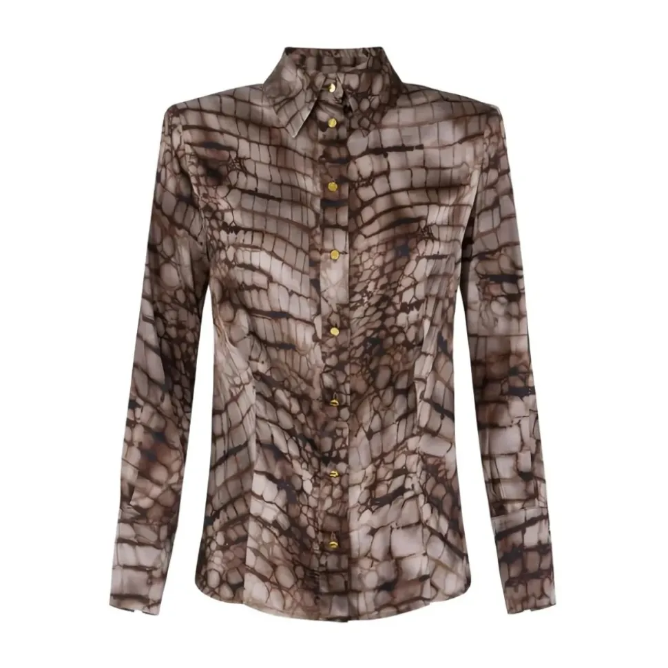 Camicia in Satin con Stampa Alligatore
