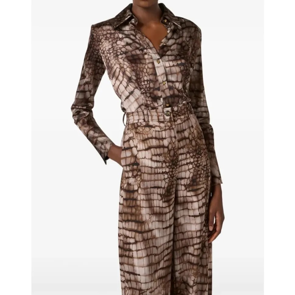 Camicia in Satin con Stampa Alligatore