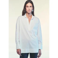 Camicia Oversize in Cotone con Scollo a V