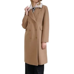 Cappotto lungo con collo in pelliccia sintetica