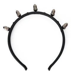 Cerchietto nero per capelli con elementi metallici decorativi.