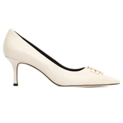 Décolleté in Pelle Beige con Fibbia Oro Tacco
