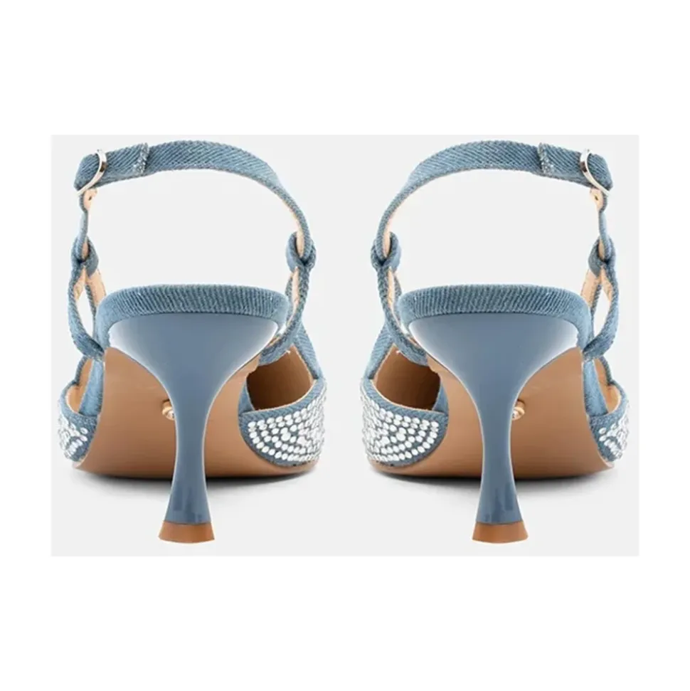 Denim Slingback Scarpe Basse con Strass
