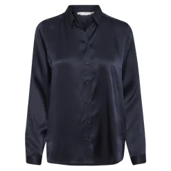 Elegante camicia di seta blu marino