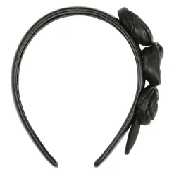 Fascia per capelli in pelle nera con rose