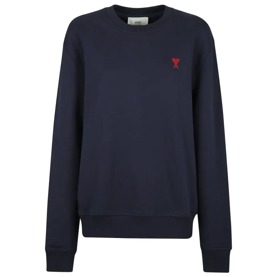 Felpa in cotone con logo rosso ricamato