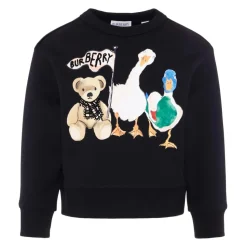 Felpa nera con scollo rotondo e stampa animali