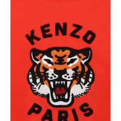 Felpa Rossa in Cotone con Tigre Portafortuna