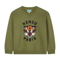Felpa Verde con Tigre Ricamata per Ragazzi