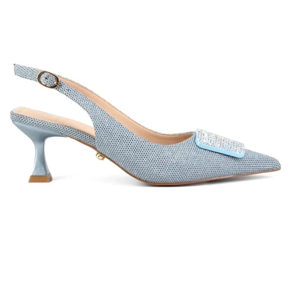 Fibbia in Cristallo Slingback Tacchi Blu Chiaro