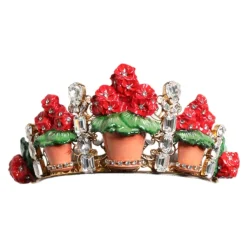 Fiore Rosso Cristallo Corona Oro Fascia
